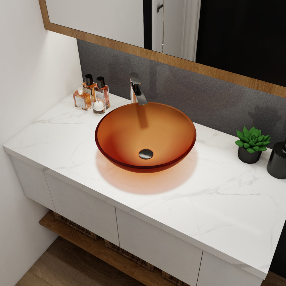 Tempered Glass Matte Bathroom Vessel Sink, Round Bathroom Basin (Tempered Glass Matt Gray)