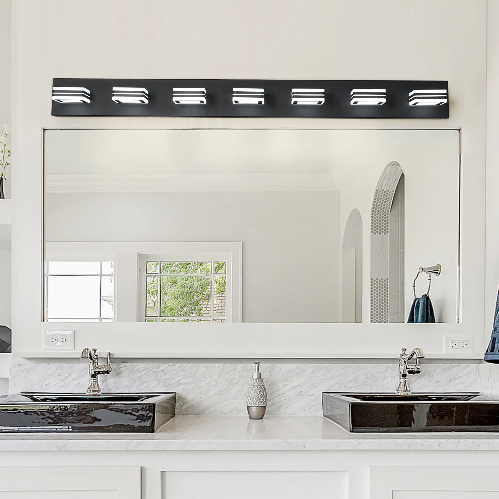 (Same as W1340103888/L2006) 32" Modern Chrome 5-Light LED Vanity Light, Square Acrylic Lampshades Wall Mount Fixture for Bathroom, Mirror Lighting