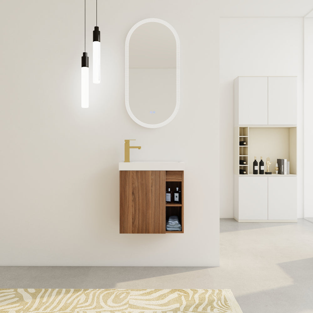 18'' Floating Wall-Mounted Bathroom Vanity with Ceramic Sink & Soft-Close Cabinet Door, For Small Bathroom