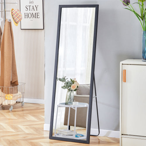 Third generation packaging upgrade, thickened border, brown wood grain solid wood frame full length mirror, dressing mirror, bedroom entrance, decorative mirror, and floor standing mirror. 57.9"*18.1"