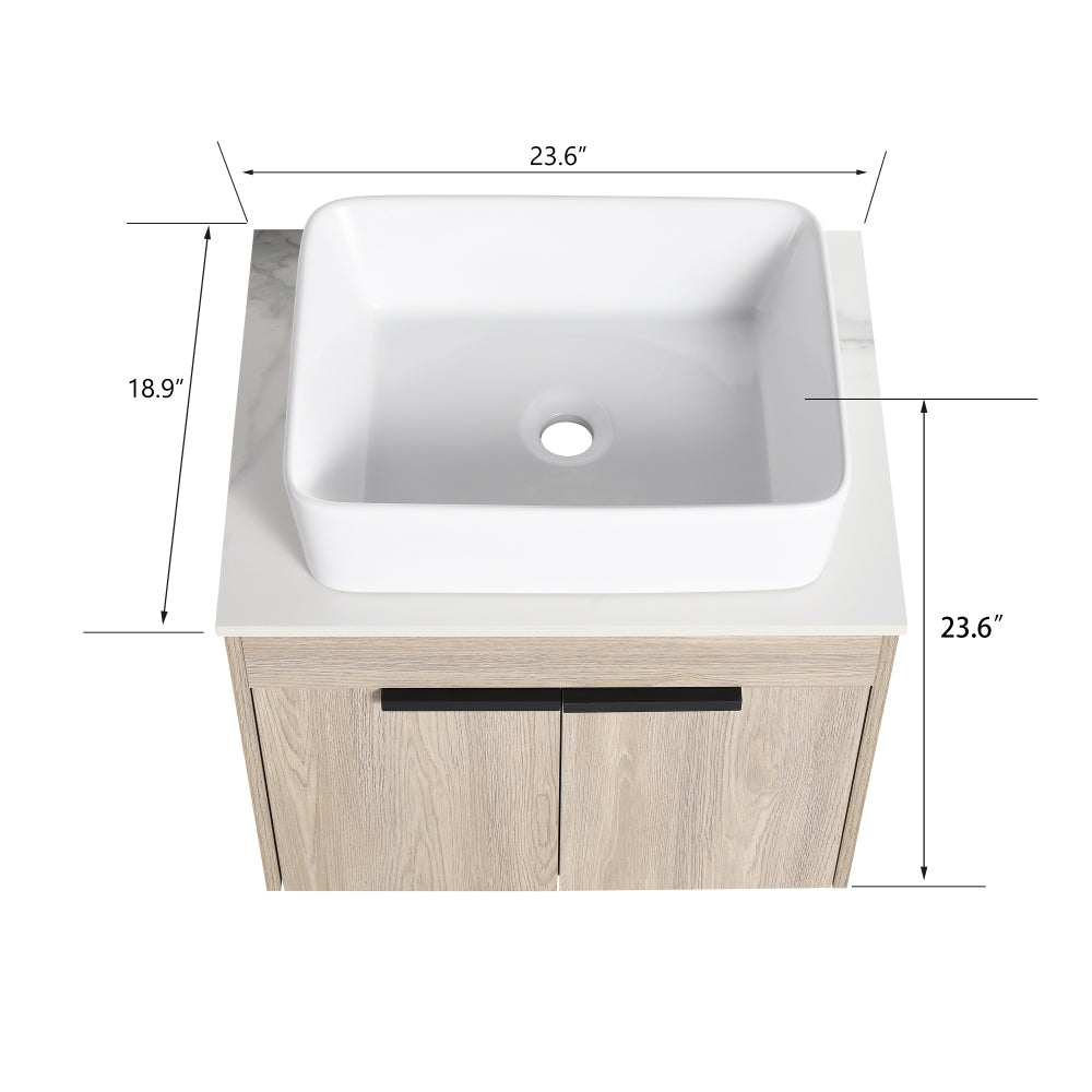 24 " Modern Design Float Bathroom Vanity With Ceramic Basin Set, Wall Mounted White Oak Vanity With Soft Close Door,KD-Packing,KD-Packing,2 Pieces Parcel(TOP-BAB110MOWH)