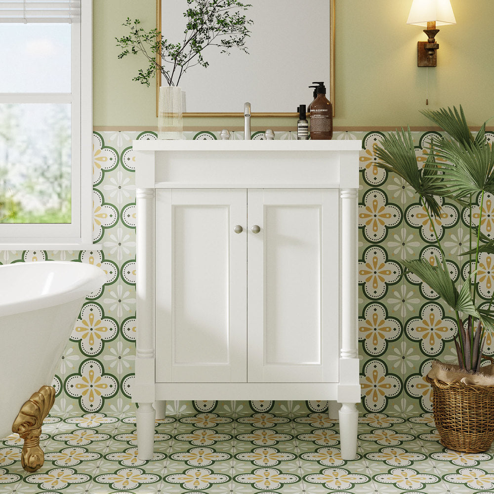 24'' Bathroom Vanity without Sink, 2-Tier Modern Bathroom Storage Cabinet, Single Sink Bathroom Vanity, Large Storage Shelves (NOT INCLUDE BASIN SINK)