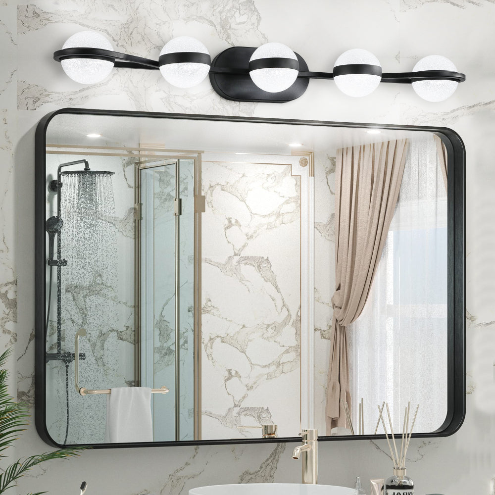 35" Modern Minimalist Bathroom Vanity Light, LED 5 Bulb Crystal Sand Acrylic Shades, Wall Mounted Decorative Lighting Fixture, Suitable for Bathroom Vanity Mirror (Champagne Gold)