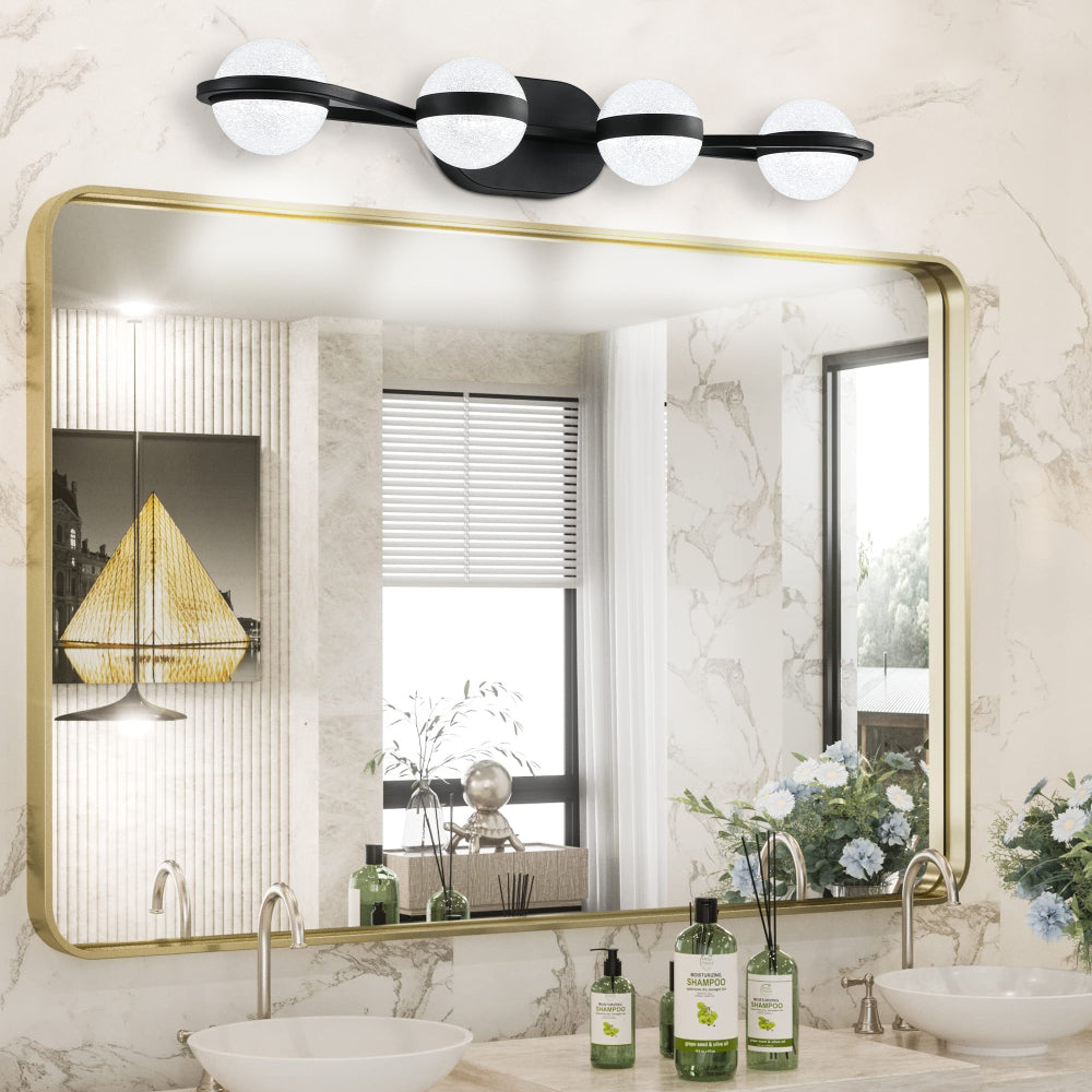 (Same as W134067503/L2001) 28" Golden Minimalist LED Bathroom Vanity Light with Crystal Sand Acrylic Shades, 4-Light Wall Mounted Decorative Lighting Fixture, Suitable for Bathroom Vanity Mirror