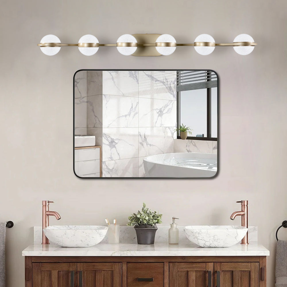 (Same as W134067503/L2001) 28" Golden Minimalist LED Bathroom Vanity Light with Crystal Sand Acrylic Shades, 4-Light Wall Mounted Decorative Lighting Fixture, Suitable for Bathroom Vanity Mirror