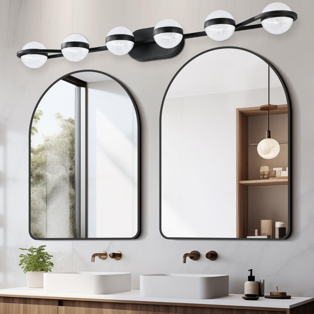 35" Modern Minimalist Bathroom Vanity Light, LED 5 Bulb Crystal Sand Acrylic Shades, Wall Mounted Decorative Lighting Fixture, Suitable for Bathroom Vanity Mirror (Champagne Gold)