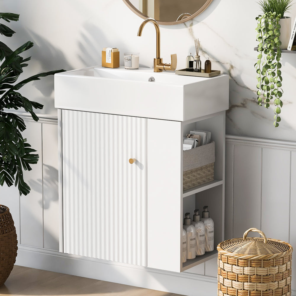 21.6" Green Bathroom vanity, Combo Cabinet, Bathroom Storage Cabinet, Single Ceramic Sink, Right side storage