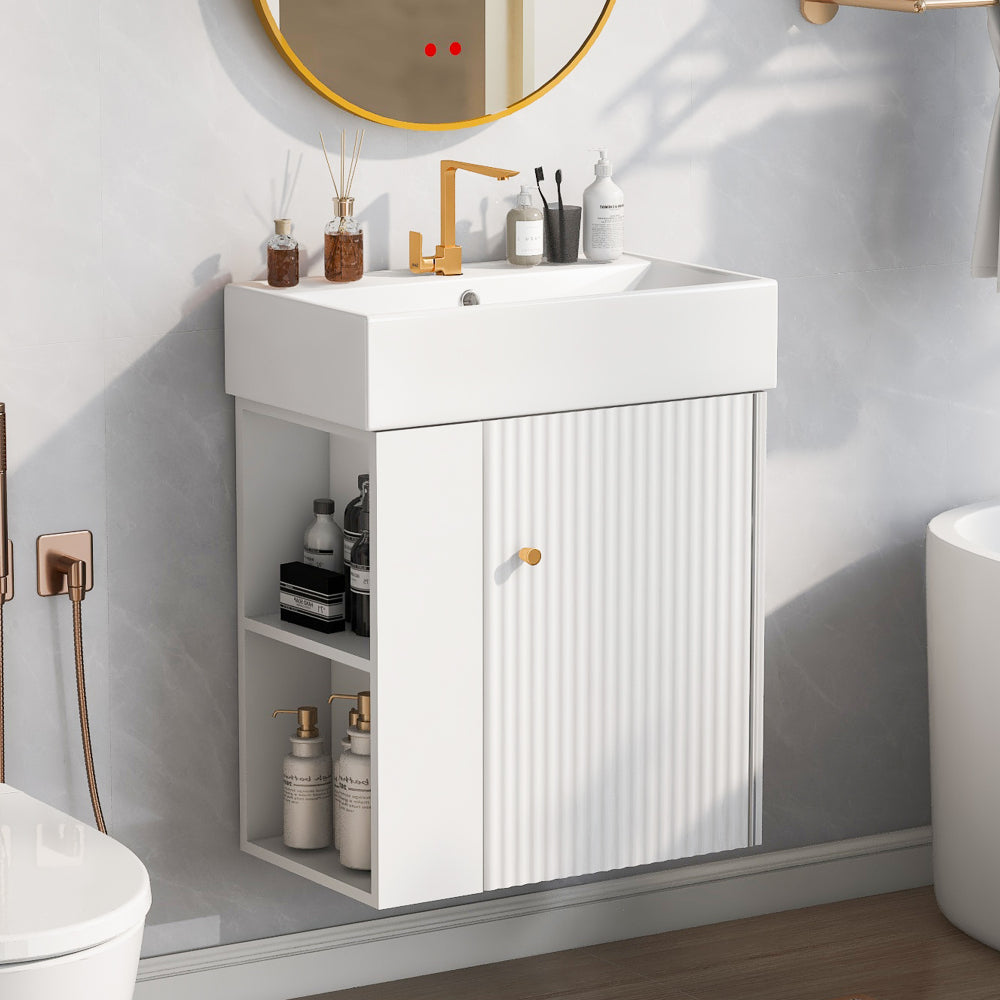 21.6" Green Bathroom vanity, Combo Cabinet, Bathroom Storage Cabinet, Single Ceramic Sink, Right side storage