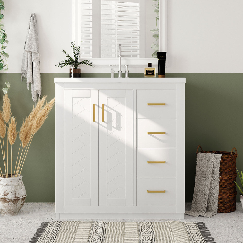 30'' Bathroom Vanity with Resin Sink Combo,Solid Wood Frame Bathroom Storage Cabinet, Freestanding Vanity Set with 3 Drawers& Soft Closing Doors (Same as SW000120AAB)