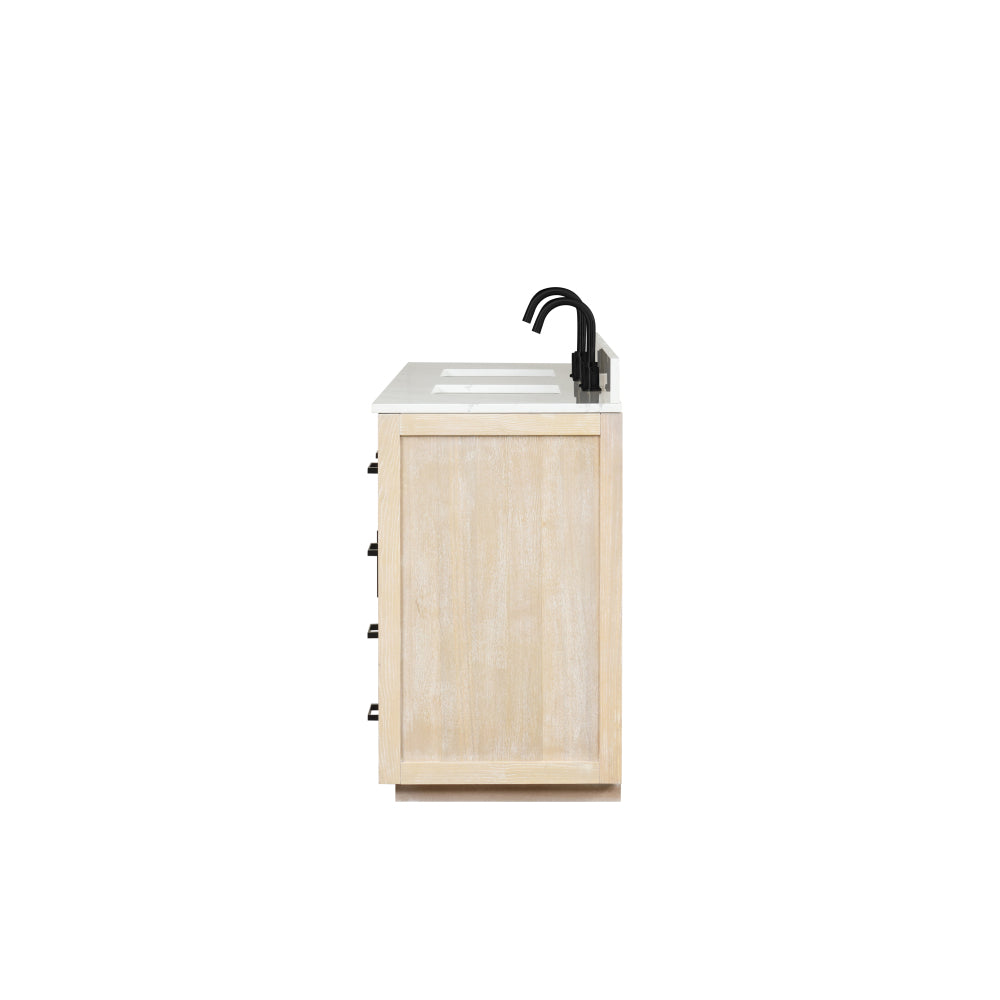 84" Bathroom Vanity with Double Sink, Modern Bathroom Vanity Set with Soft-Close Cabinet and 9 Drawers, Solid Wood Bathroom Storage Cabinet with Countertop and Backsplash, Milk Oak