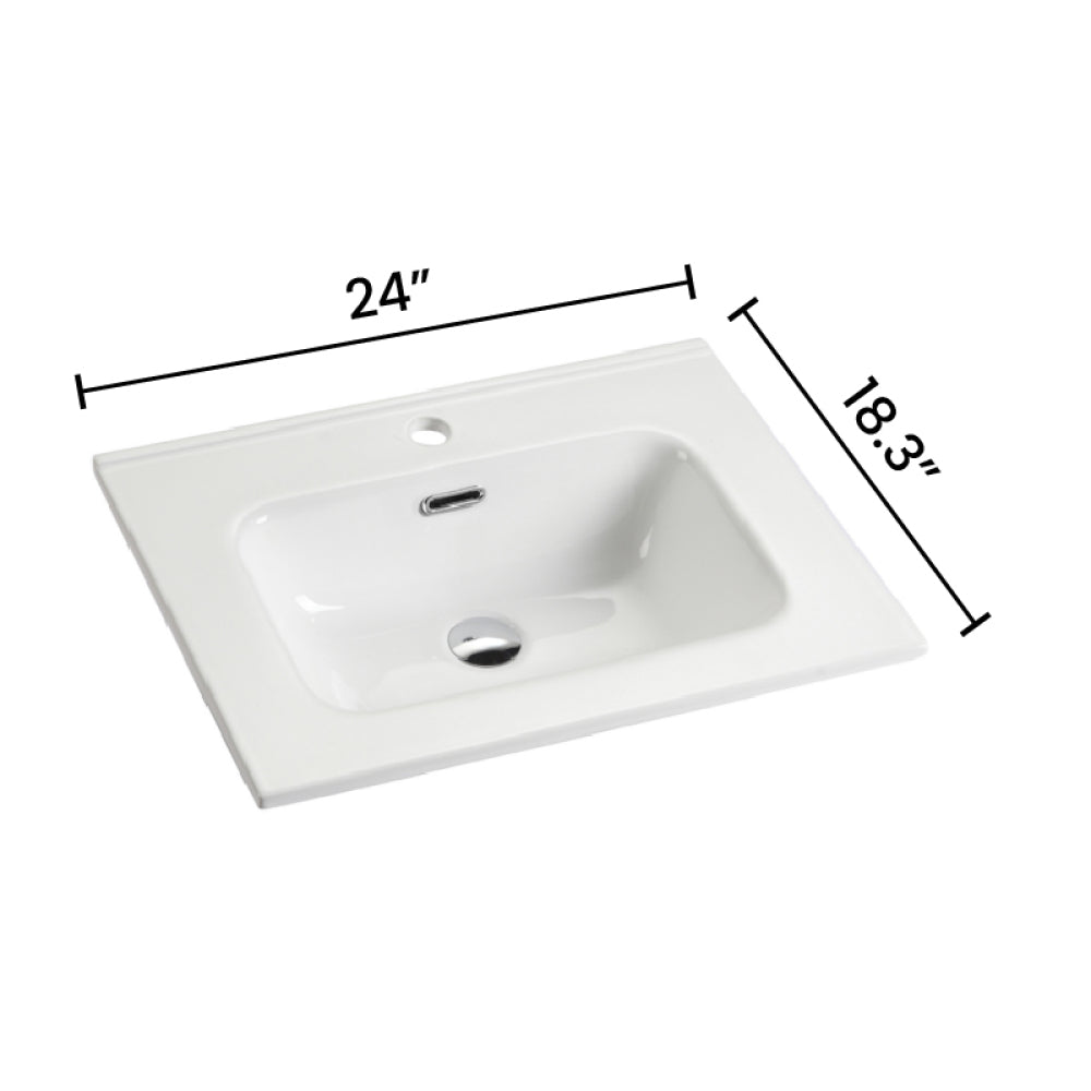 BB0924Y311, Integrated white ceramic basin with one predrilled faucet hole, drain assembly NOT included