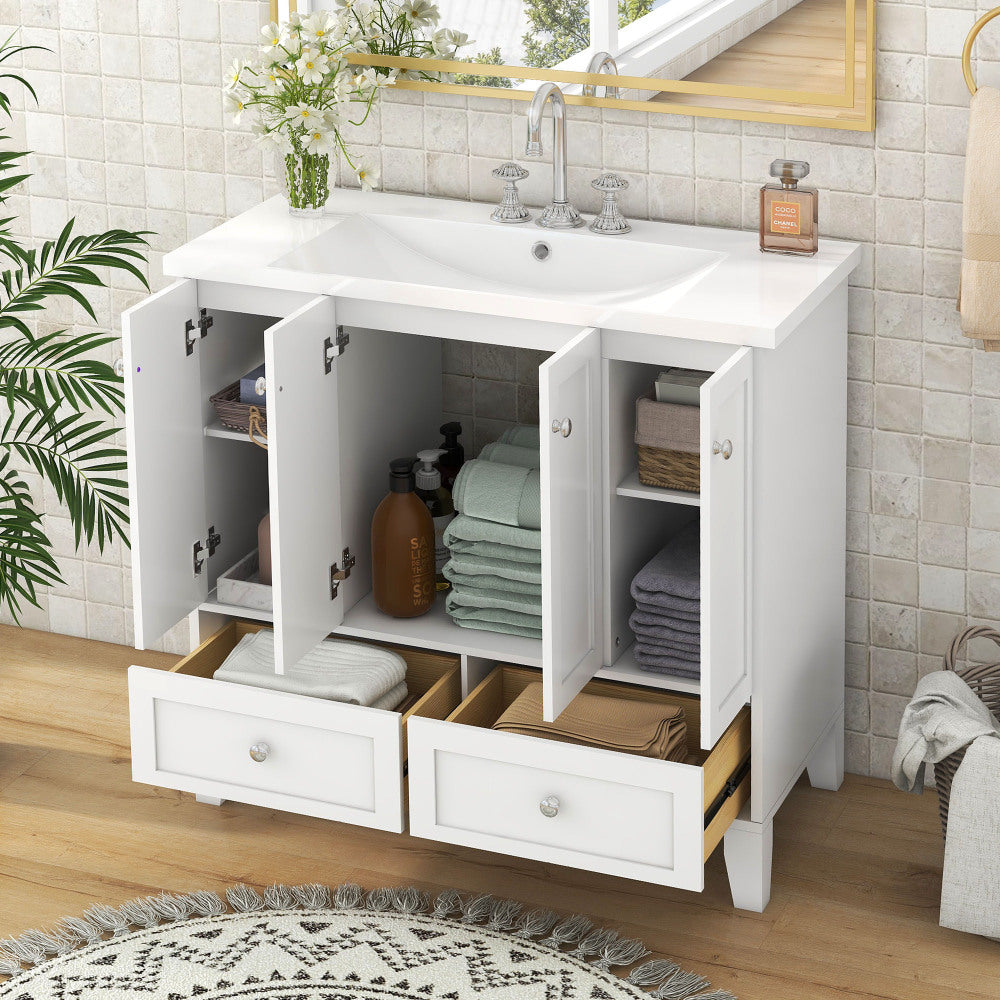 36'' Bathroom Vanity with Resin Sink Combo,Solid Wood Frame Bathroom Storage Cabinet, Freestanding Vanity Set with 4 Soft Closing Doors& 2 Drawers (Same as SW000124AAK)