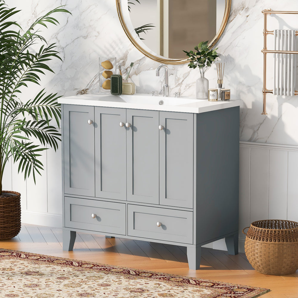 36'' Bathroom Vanity without Countertop,Solid Wood Frame Bathroom Storage Cabinet Only, Freestanding Vanity with 4 Soft Closing Doors& 2 Drawers