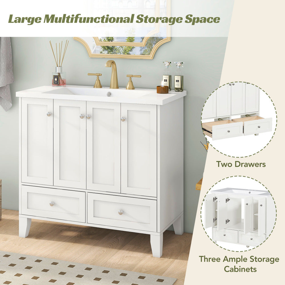 36'' Bathroom Vanity with Resin Sink Combo,Solid Wood Frame Bathroom Storage Cabinet, Freestanding Vanity Set with 4 Soft Closing Doors& 2 Drawers (Same as SW000124AAK)