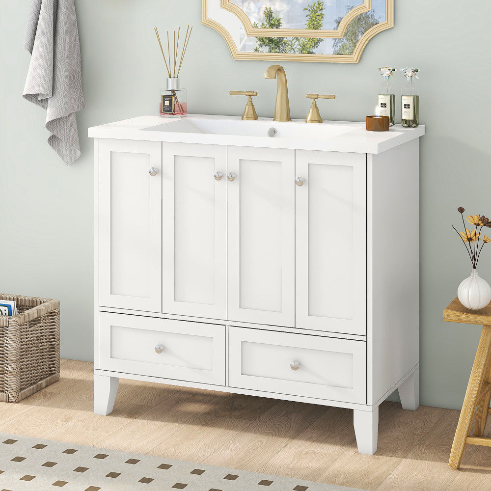 36'' Bathroom Vanity with Resin Sink Combo,Solid Wood Frame Bathroom Storage Cabinet, Freestanding Vanity Set with 4 Soft Closing Doors& 2 Drawers (Same as SW000124AAK)