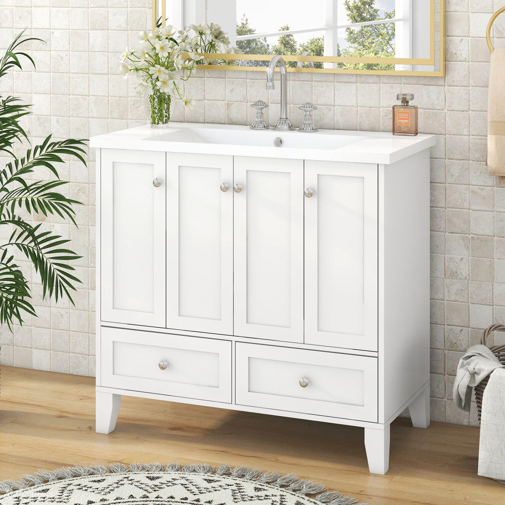 36'' Bathroom Vanity with Resin Sink Combo,Solid Wood Frame Bathroom Storage Cabinet, Freestanding Vanity Set with 4 Soft Closing Doors& 2 Drawers (Same as SW000124AAE)