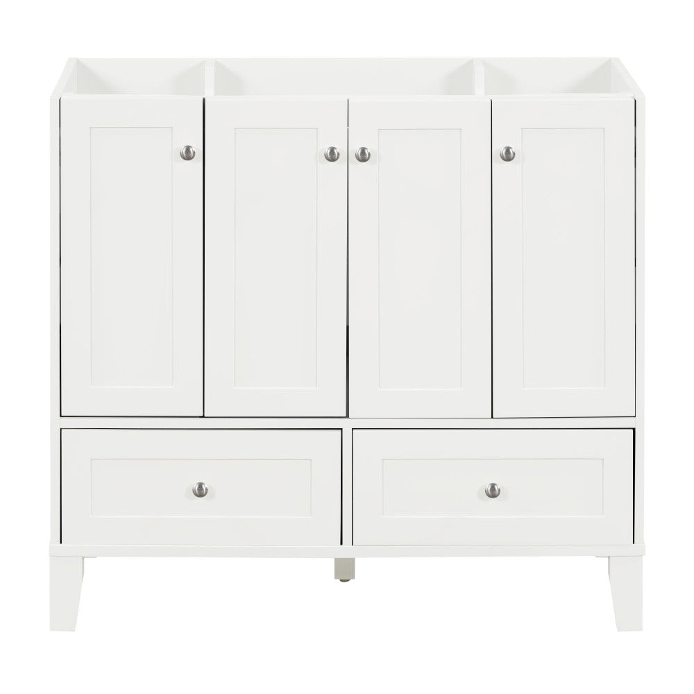 36'' Bathroom Vanity without Countertop,Solid Wood Frame Bathroom Storage Cabinet Only, Freestanding Vanity with 4 Soft Closing Doors& 2 Drawers