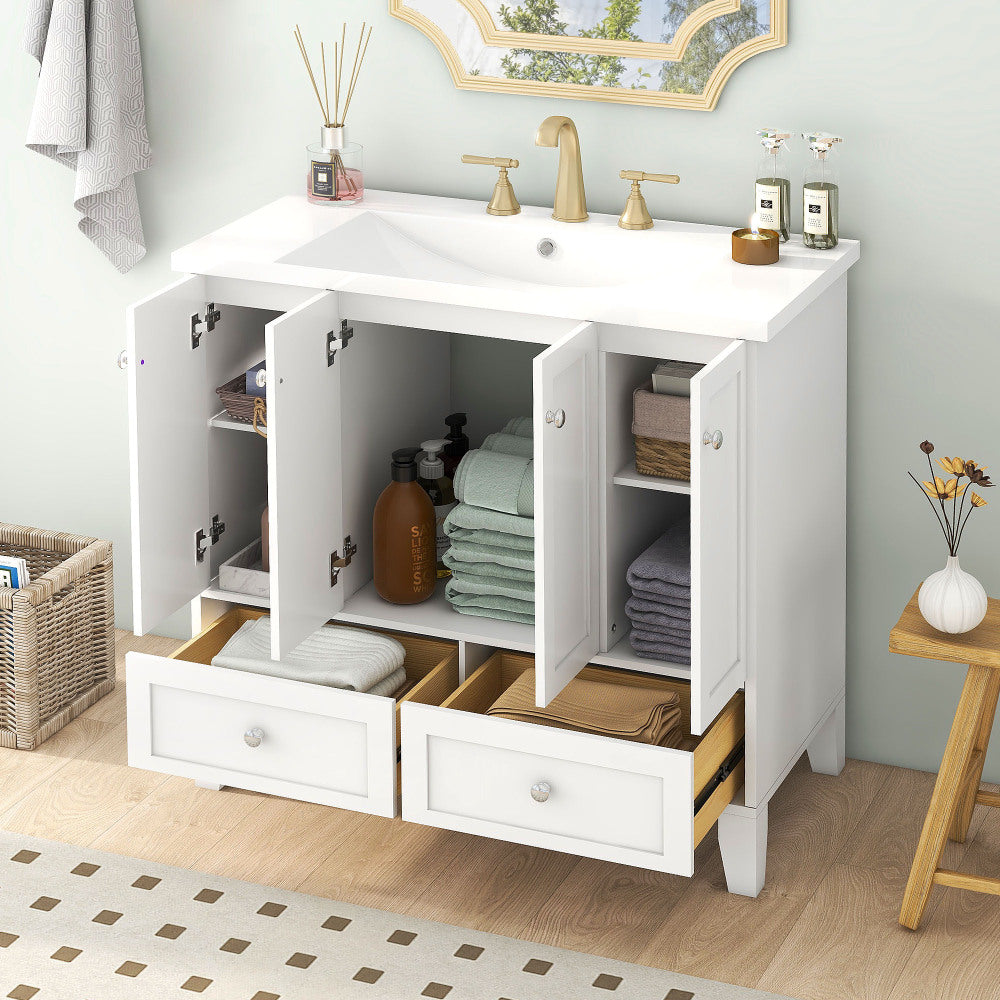 36'' Bathroom Vanity with Resin Sink Combo,Solid Wood Frame Bathroom Storage Cabinet, Freestanding Vanity Set with 4 Soft Closing Doors& 2 Drawers (Same as SW000124AAK)