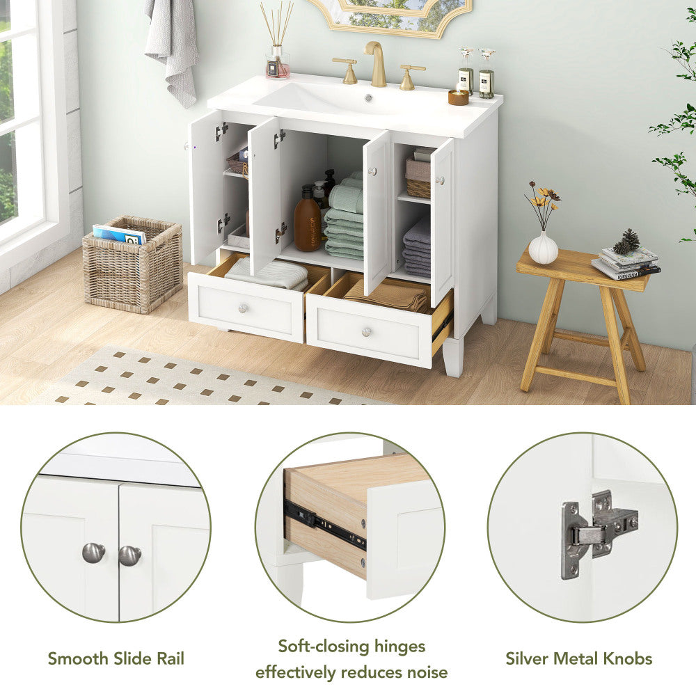 36'' Bathroom Vanity with Resin Sink Combo,Solid Wood Frame Bathroom Storage Cabinet, Freestanding Vanity Set with 4 Soft Closing Doors& 2 Drawers (Same as SW000124AAK)