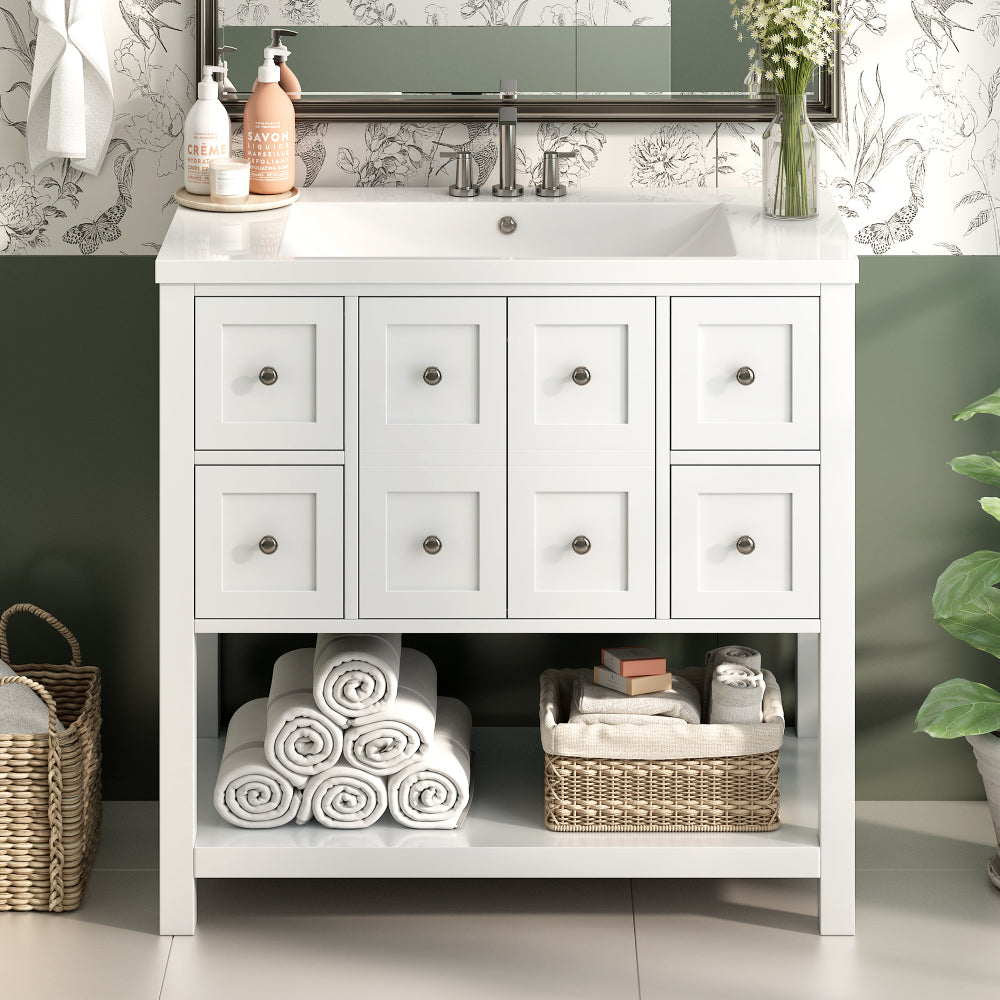 36'' Bathroom Vanity with Undermount Sink,Free Standing Vanity Set with 4 Drawers& Soft Closing Doors,Solid Wood Frame Bathroom Storage Cabinet (Same as SW000123AAE)