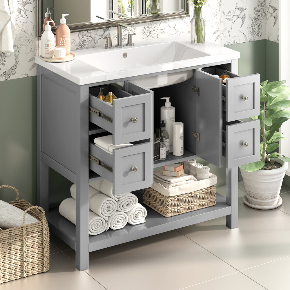 36'' Bathroom Vanity with Undermount Sink,Free Standing Vanity Set with 4 Drawers& Soft Closing Doors,Solid Wood Frame Bathroom Storage Cabinet (Same as SW000123AAE)