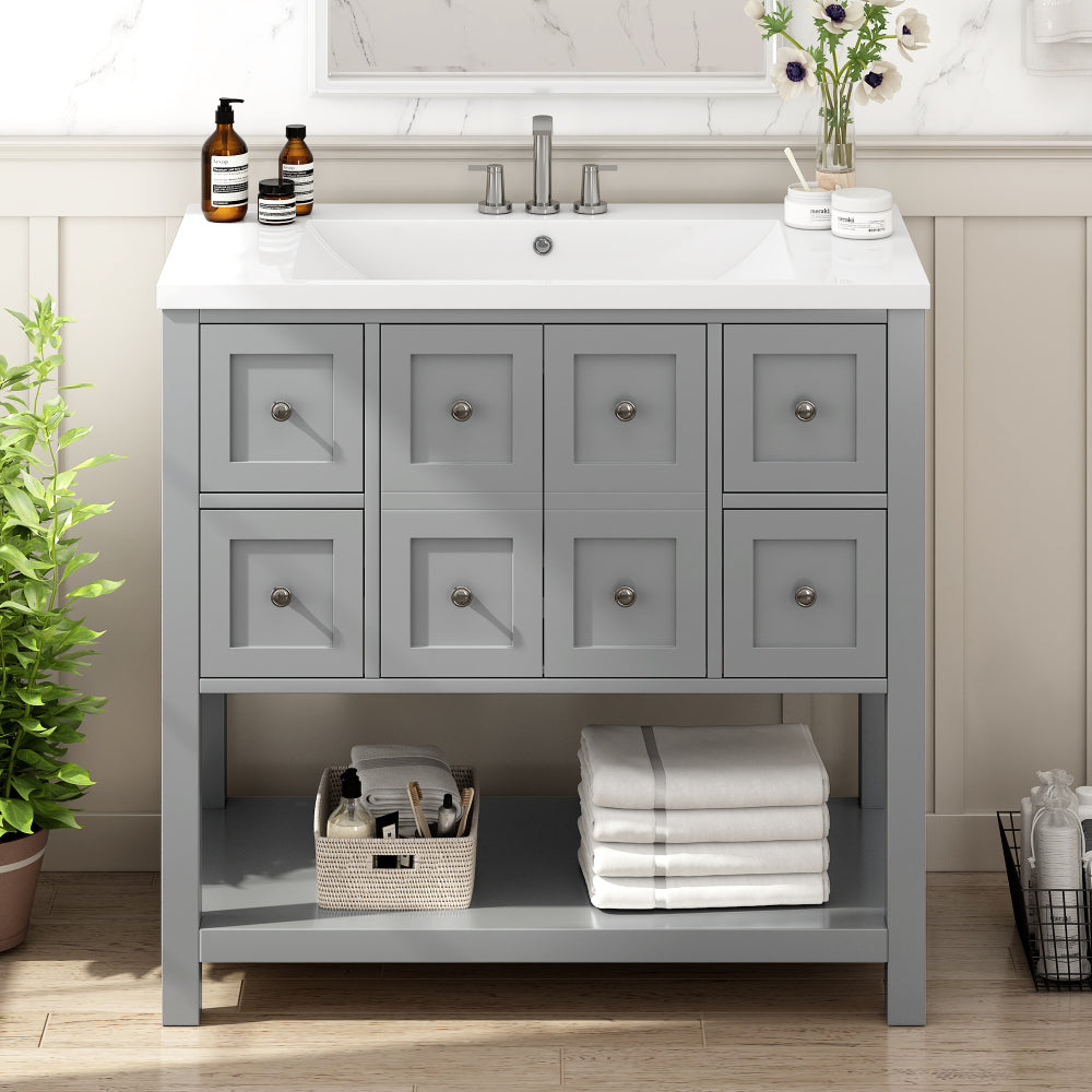 36'' Bathroom Vanity with Undermount Sink,Free Standing Vanity Set with 4 Drawers& Soft Closing Doors,Solid Wood Frame Bathroom Storage Cabinet (Same as SW000123AAE)