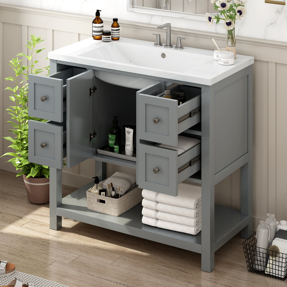 36'' Bathroom Vanity with Undermount Sink,Free Standing Vanity Set with 4 Drawers& Soft Closing Doors,Solid Wood Frame Bathroom Storage Cabinet (Same as SW000123AAE)
