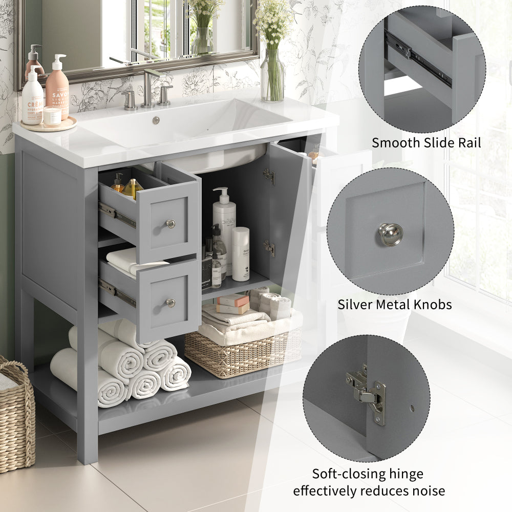 36'' Bathroom Vanity with Undermount Sink,Free Standing Vanity Set with 4 Drawers& Soft Closing Doors,Solid Wood Frame Bathroom Storage Cabinet (Same as SW000123AAE)