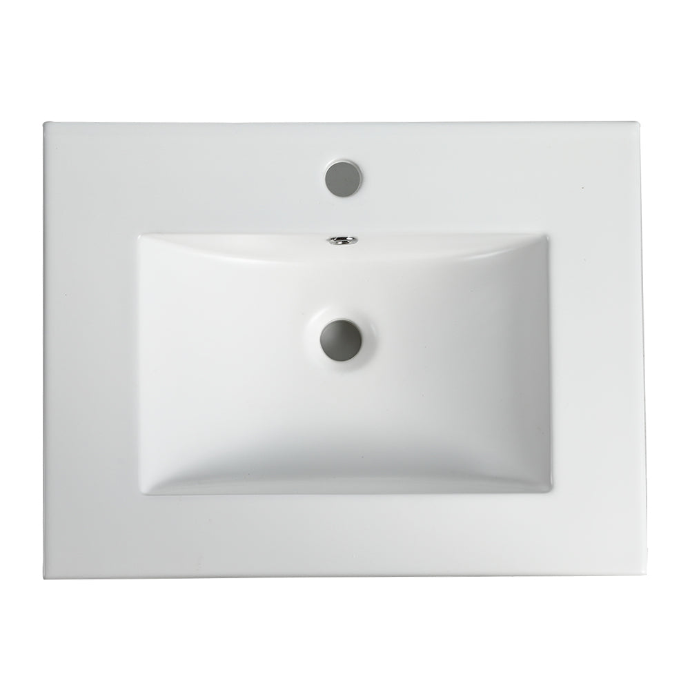 24 Inch Ceramic Vanity Top, 24"D x 18.3"W x 6.7"H, Glossy White(Only Basin)