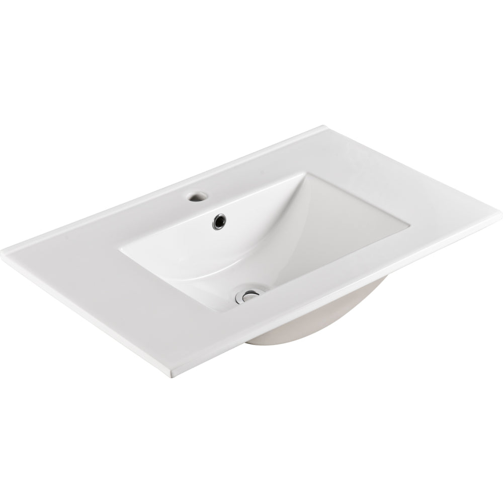 24 Inch Ceramic Vanity Top, 24"D x 18.3"W x 6.7"H, Glossy White(Only Basin)
