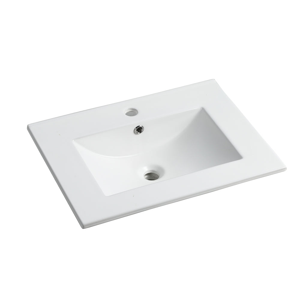 24 Inch Ceramic Vanity Top, 24"D x 18.3"W x 6.7"H, Glossy White(Only Basin)