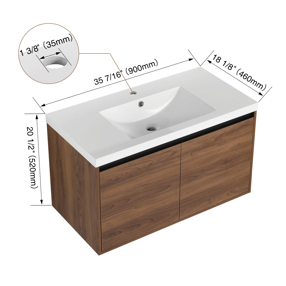 LEVISTAR Brown 36 Inch Bathroom Vanity with resin Countertop Sink, 2 Doors Bathroom Cabinet Set