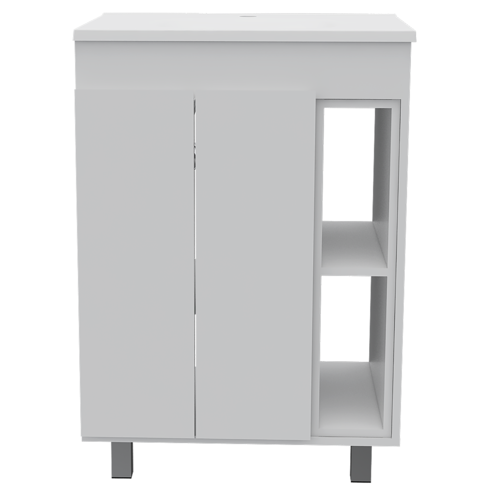 24" Meka Vanity, Two External Shelves, Double Door Cabinet -White