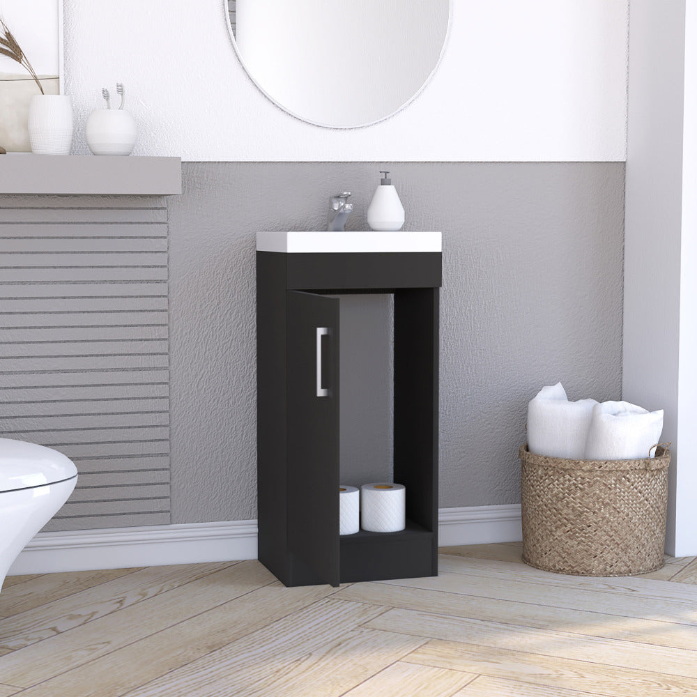 Madrid Bathroom Vanity Sink, Metal Handle, Single Door Cabinet -Black
