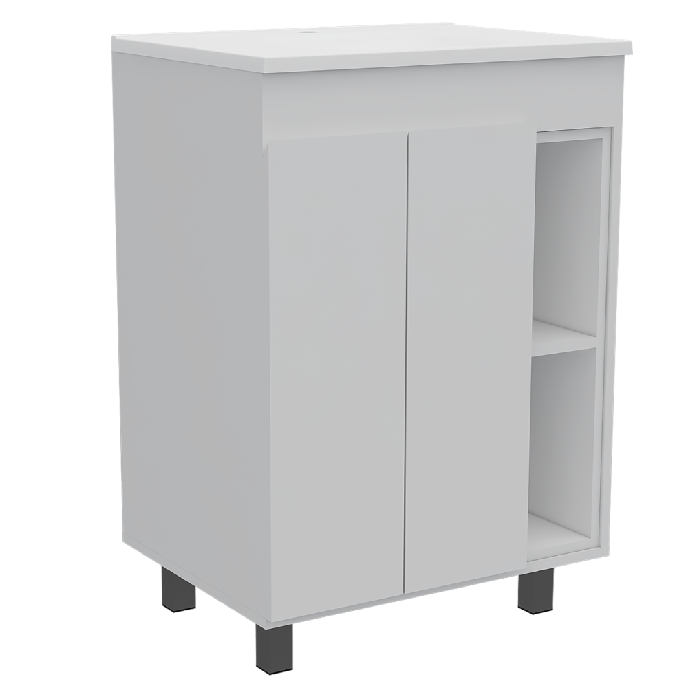 24" Meka Vanity, Two External Shelves, Double Door Cabinet -White