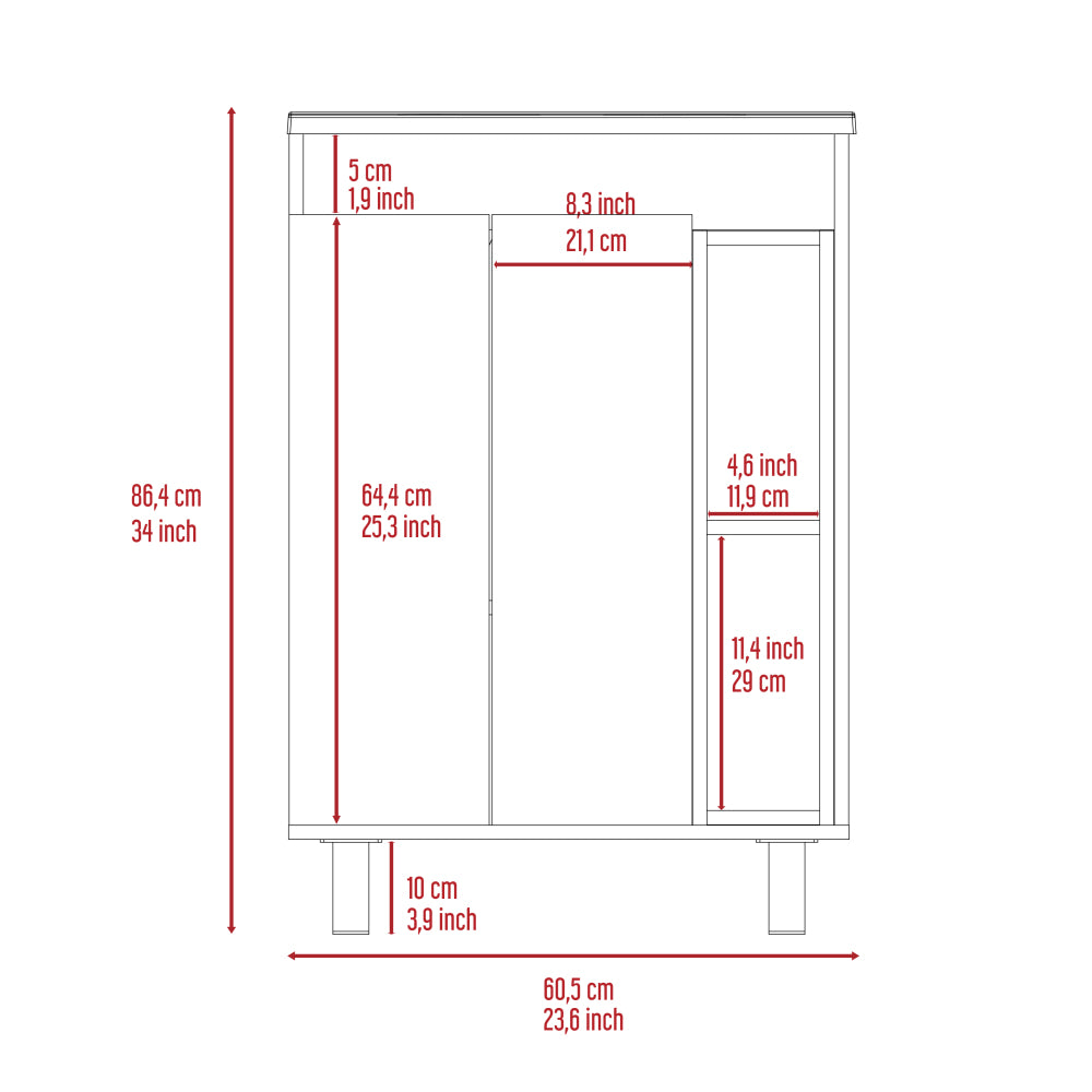 24" Meka Vanity, Two External Shelves, Double Door Cabinet -White