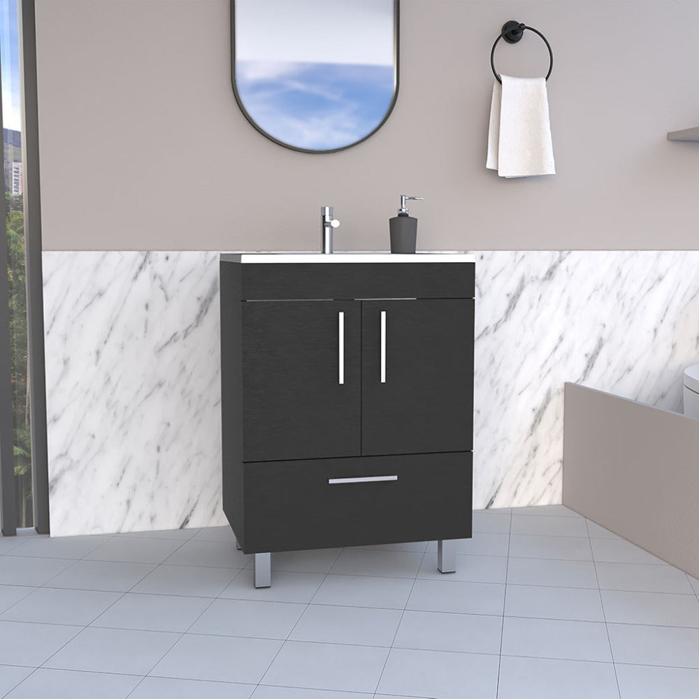 Velloc Single Bathroom Vanity, Double Door Cabinet, One Drawer -White
