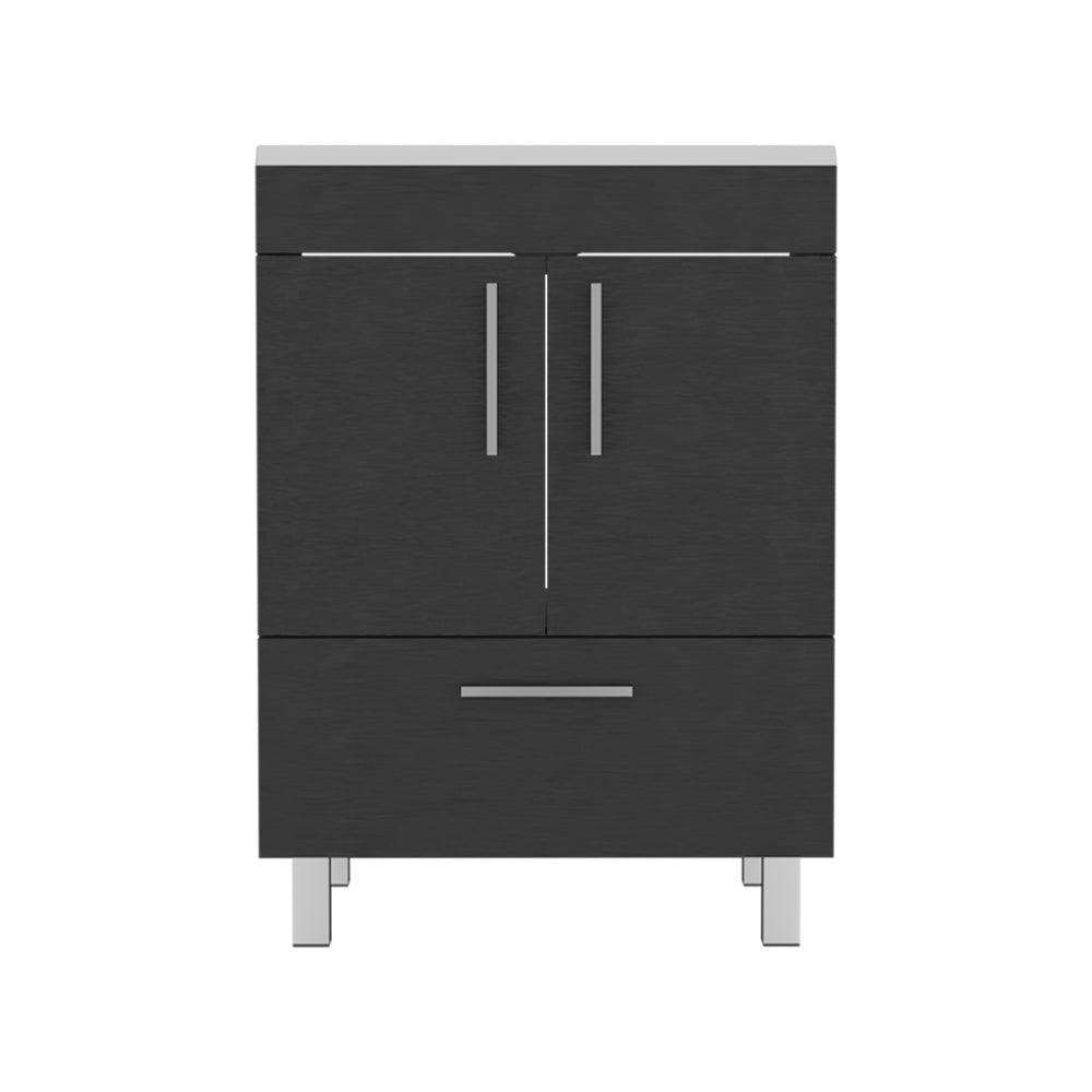 Velloc Single Bathroom Vanity, Double Door Cabinet, One Drawer -Black