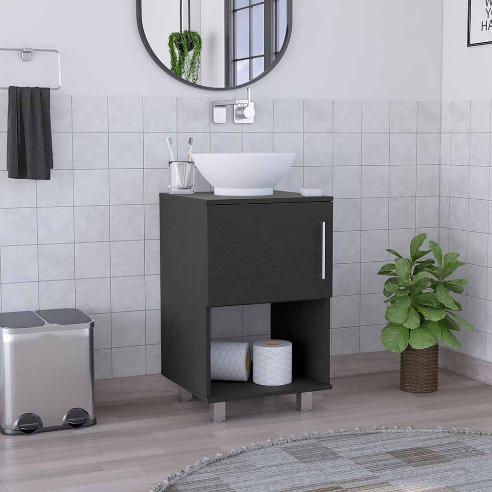 Gouda 18" Single Bathroom Vanity, One Open Shelf, Single Door Cabinet -White