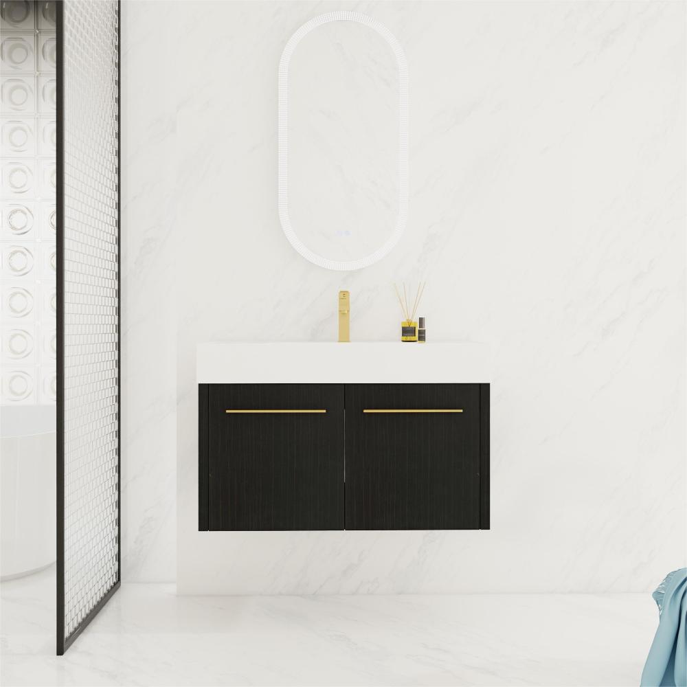 48 Inch Wall-Mounted Bathroom Vanity with Sink, Thick Edged Resin Basin, KD-Package