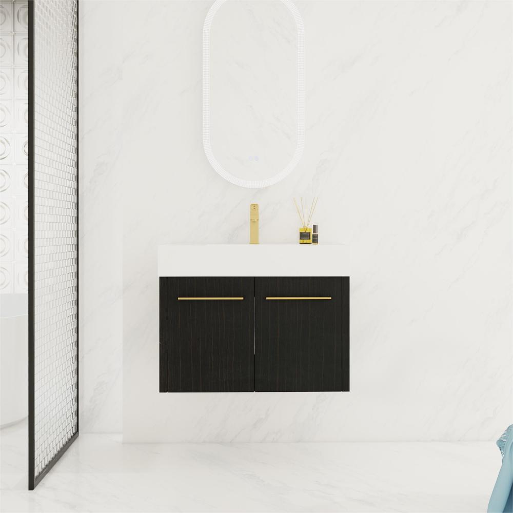 48 Inch Wall-Mounted Bathroom Vanity with Sink, Thick Edged Resin Basin, KD-Package