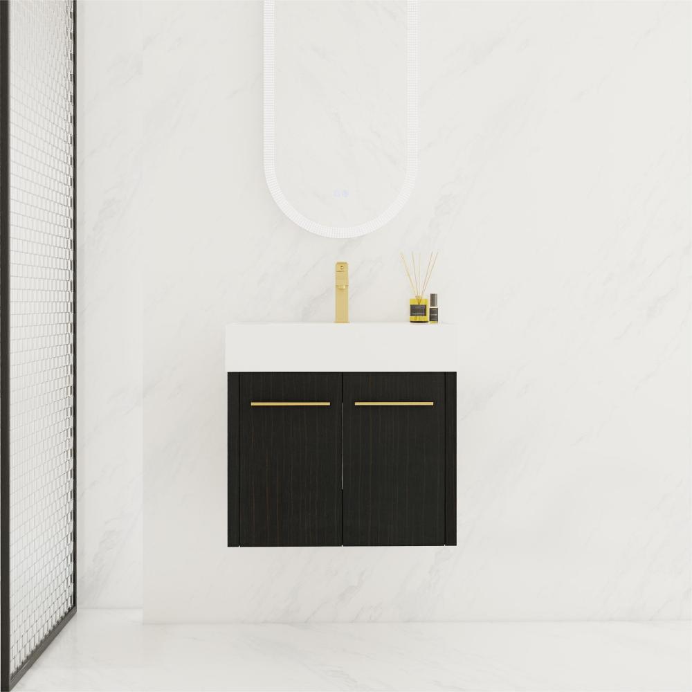 48 Inch Wall-Mounted Bathroom Vanity with Sink, Thick Edged Resin Basin, KD-Package