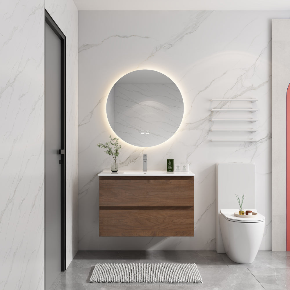 36" Wall-Mounted Bathroom Vanity With Resin Sink, 2-Soft Close Drawers, KD-Package