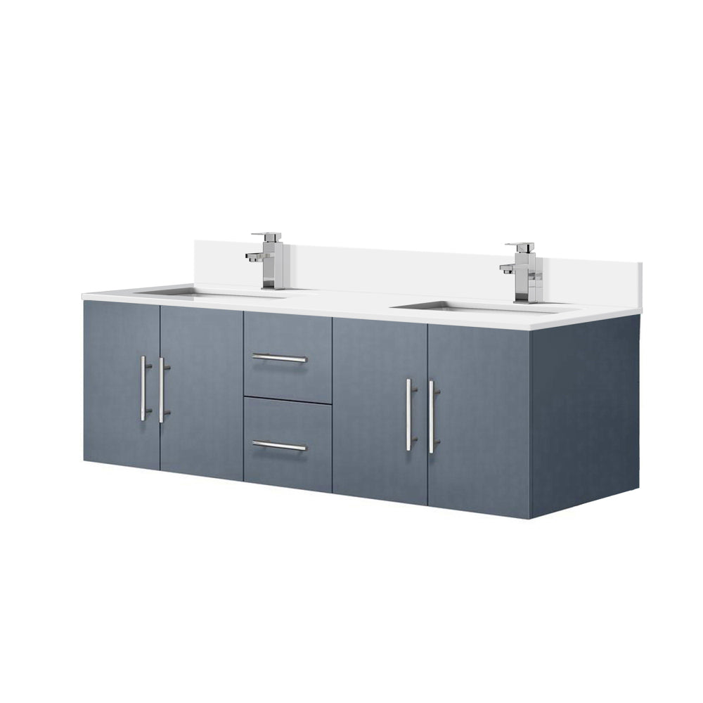 Dark Grey Double Bath Vanity 60 in. W x 22 in. D, White Quartz Top, and Faucet Set