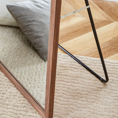 Third generation packaging upgrade, thickened border, brown wood grain solid wood frame full length mirror, dressing mirror, bedroom entrance, decorative mirror, and floor standing mirror. 57.9"*18.1"