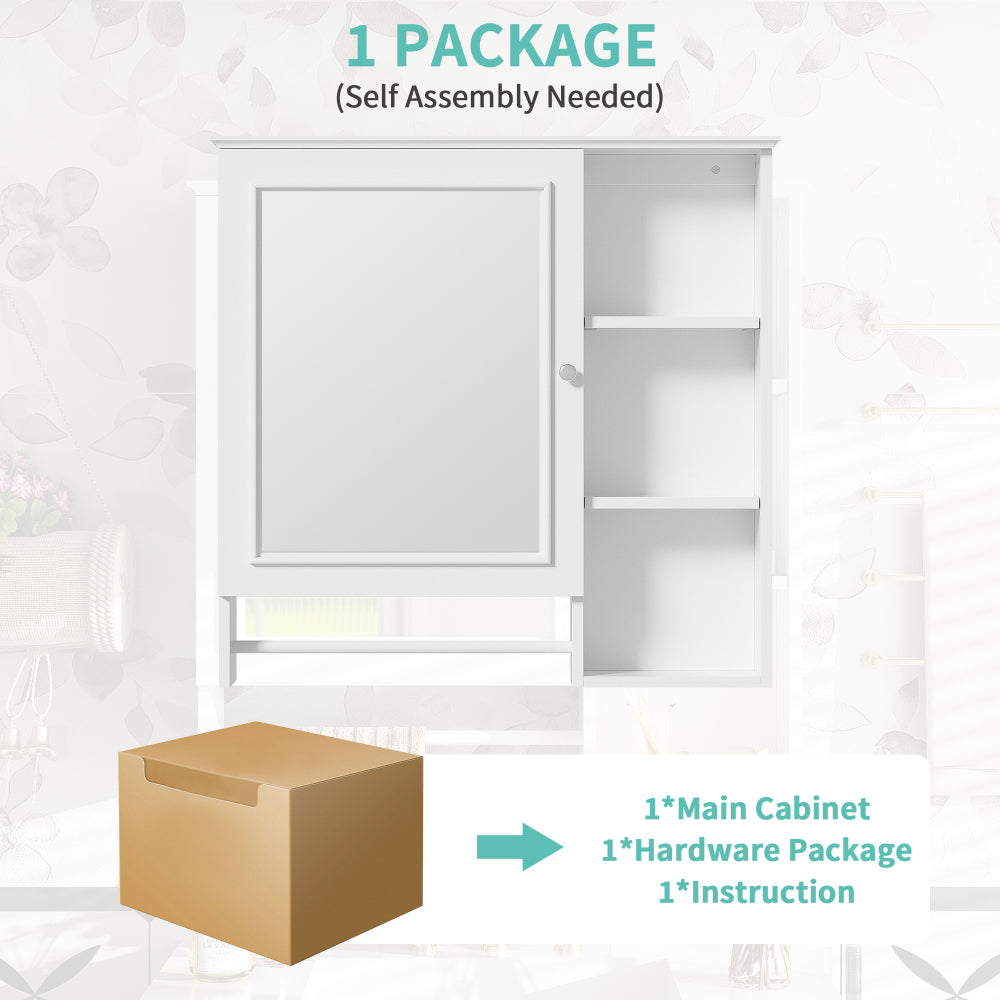 Wall Mounted Bathroom Storage Cabinet, Medicine Cabinets with large mirror door, adjustable shelves and three open storage levels(Not Include Bathroom Vanity )