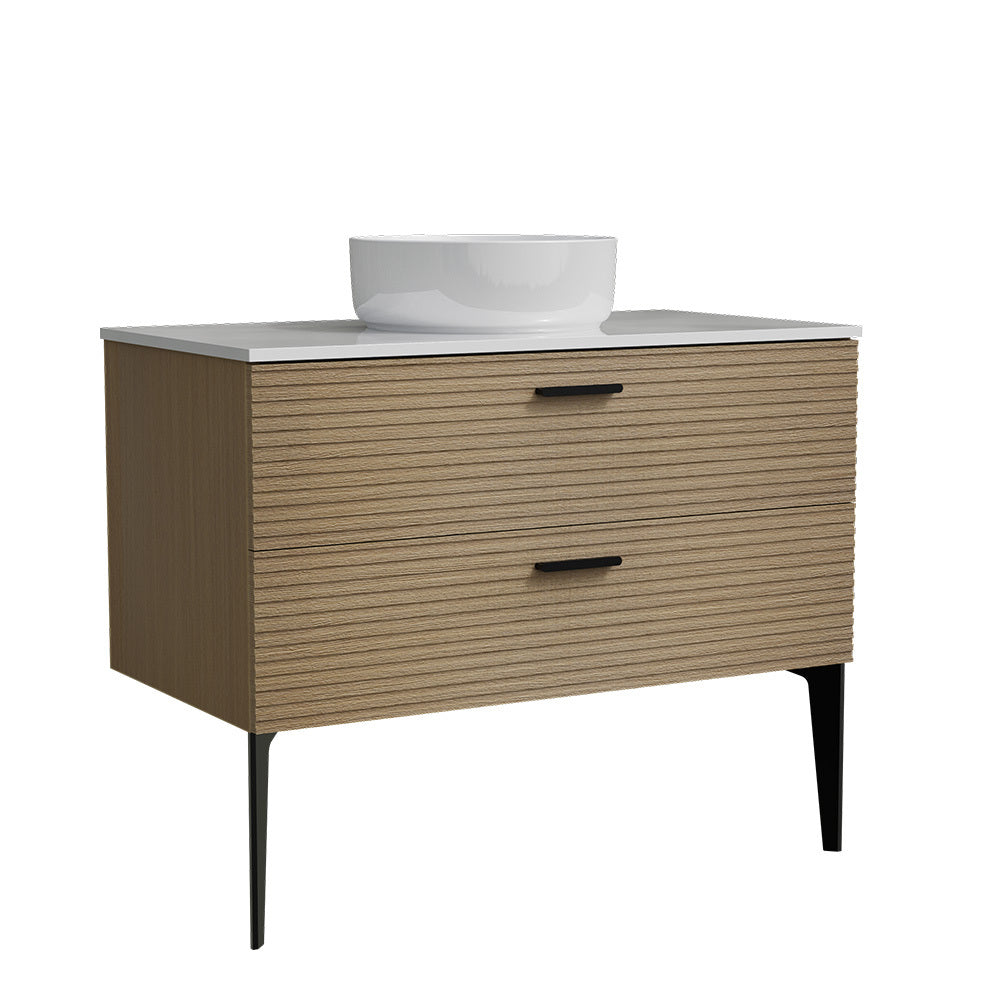Emilia 36" Striped Natural Oak Bathroom Vanity with Ceramic Sink, Freestanding Bathroom Vanity for Modern Bathroom, KD