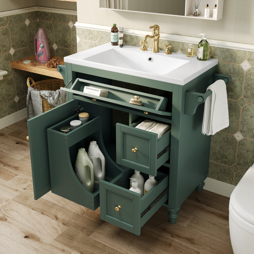 30'' Bathroom Vanity with Top Sink, Modern Bathroom Storage Cabinet with 2 Drawers and a Tip-out Drawer, Single Sink Bathroom Vanity (Same as SW000143AAF)