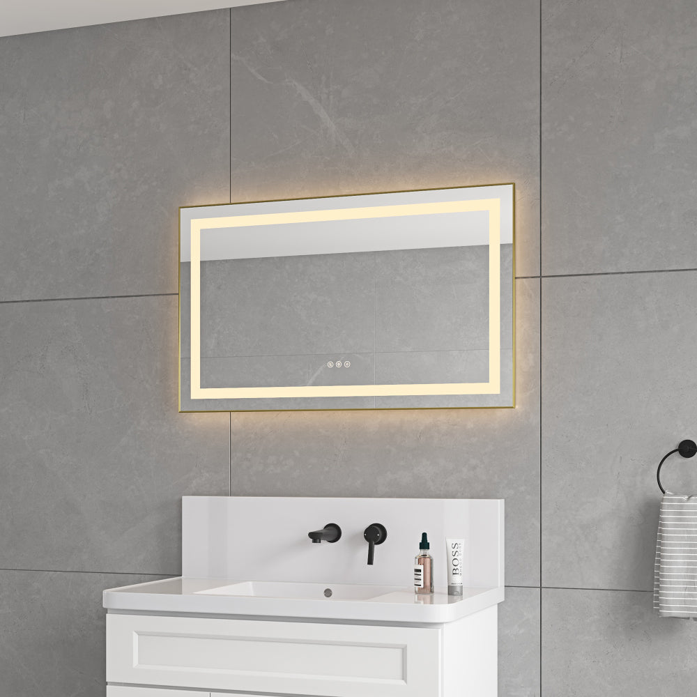 40" x 24" Inch LED Bathroom Mirror with Front and Backlight, Wall Mounted Vanity Mirror with Aluminum Frame, Anti-Fog, Memory, 3 Colors, Stepless Dimmable
