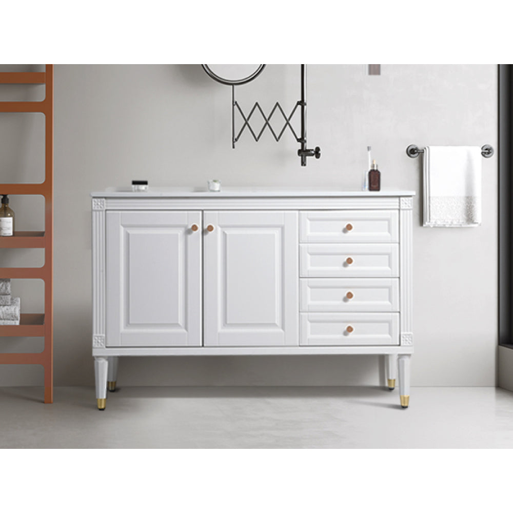 48'' Bathroom Vanity with Top Sink, Bathroom Storage Cabinet with 2 Soft Closing Doors and 3 Drawers, Single Sink Bathroom Vanity. White